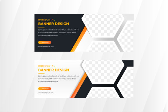Hexagon Orange Black Horizontal Banner: A Bold Design Asset